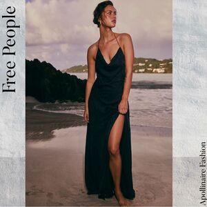 FREE PEOPLE GIGI MAXI DRESS IN BLACK SATIN SIZE 10 NWT